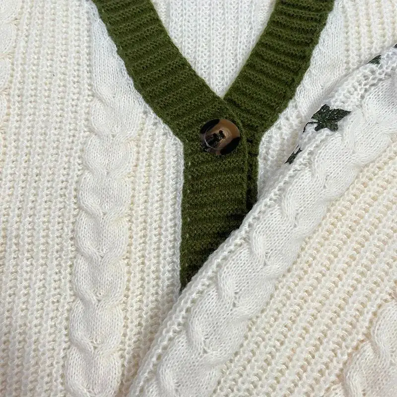 Evermore Cardigan Taylor Version Green Vine Embroidered Button Down Cable Knit Sweater Women Fall Winter Vintage Outfit - view 3
