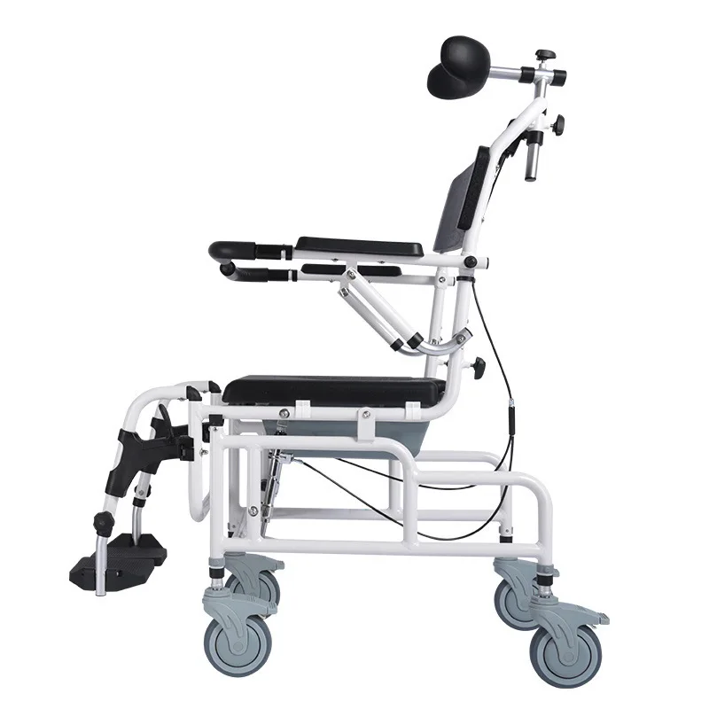 Old man toilet chair, light wheelchair with wheels, can take a hair bath, aluminum alloy multi-function with potty armrest