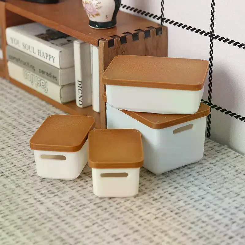 4Pcs Mini Storage Case With Cover 1/12 Dollhouse Miniature Food Storage Box Model Doll House Accessories Toy