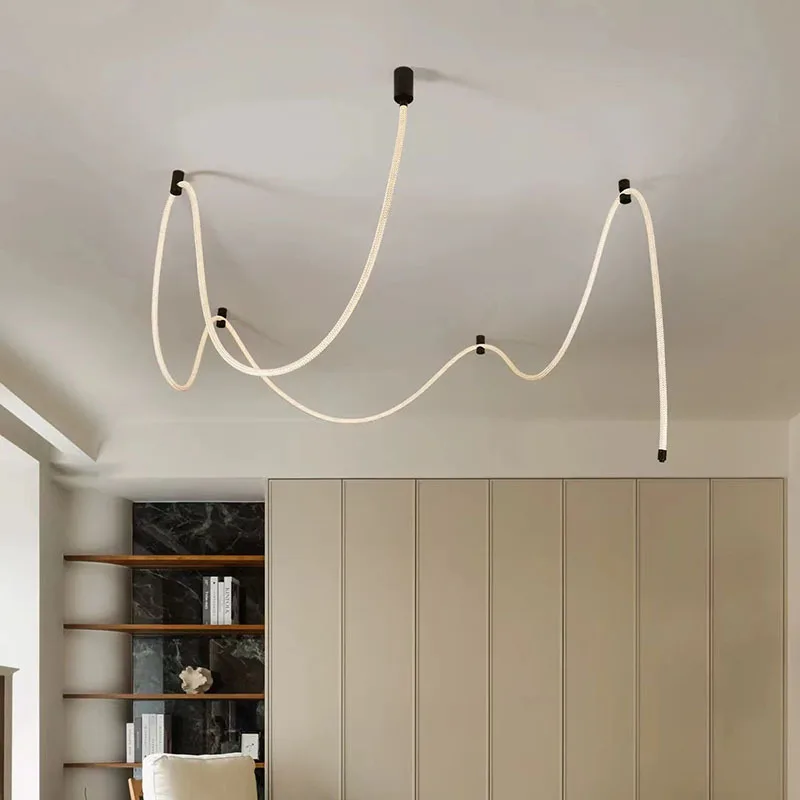 *(2-piece set)Modern Wave-Shaped Pendant Light Wall Mounted LED Strips with Silicone Braided Design for Bedroom Villa Livingroom