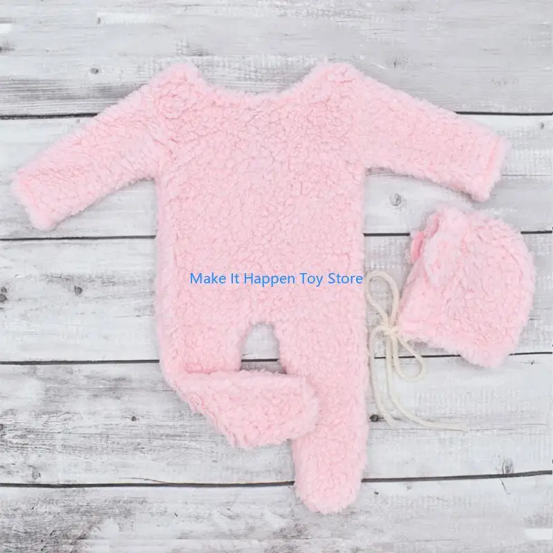 

28EC 2PCS Baby Photo Costume Plush Jumpsuit Bear Ear Cap Newborn Photography Clothes