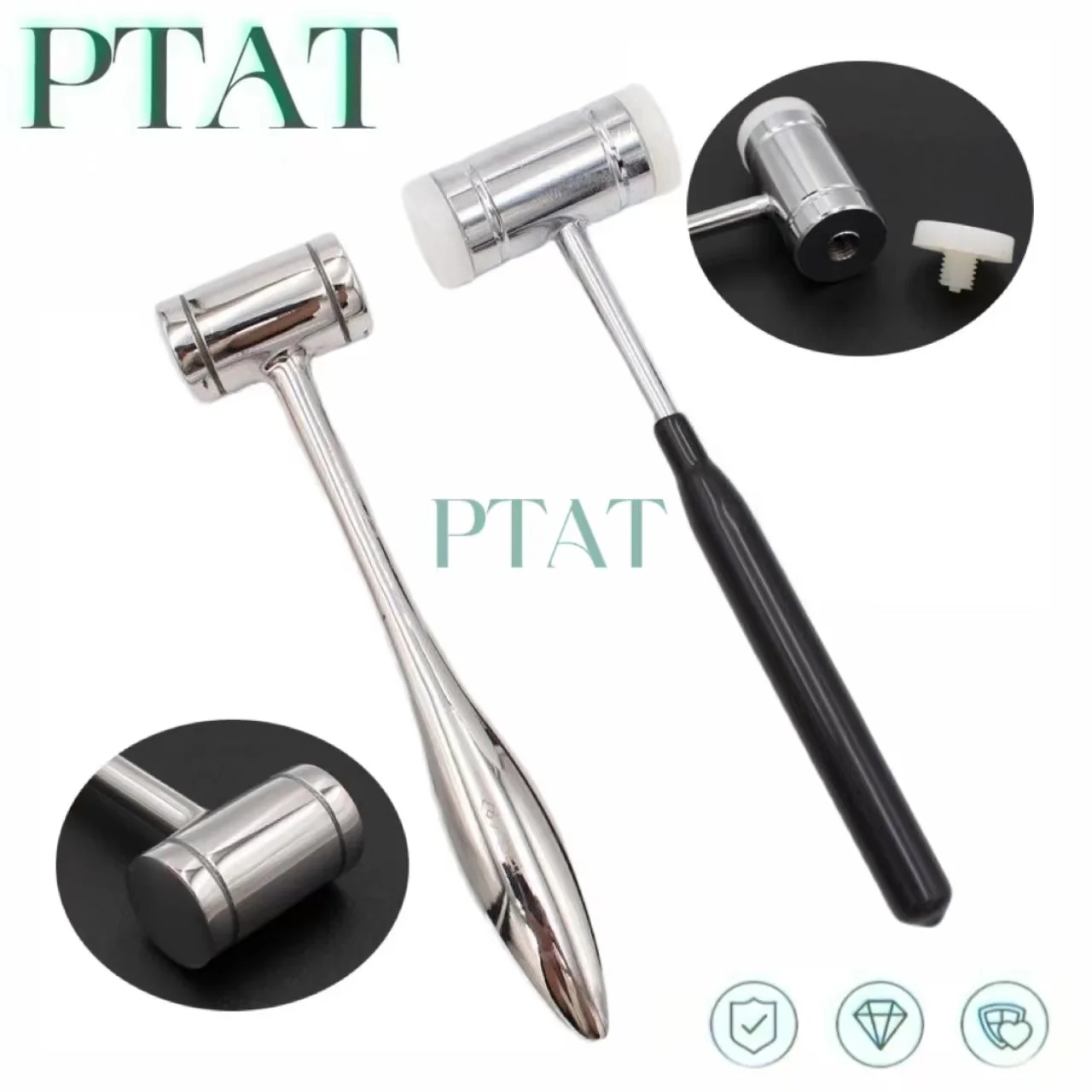 1Pcs Dental Bone Hammer Double-headed Nylon Stainless Steel Handle Autoclave Teeth Surgical Extraction Tool Dentist Instrument