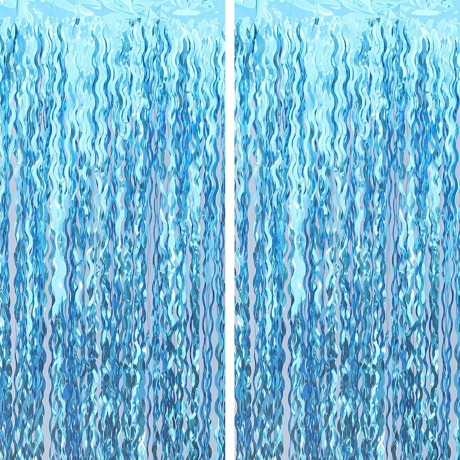 1x2m Hellblauer Wellenförmiger Lametta-Folien-Fransenvorhang, Fotorequisiten für Meerjungfrauen-Geburtstag, Unterwasser-Party-Dekorationen