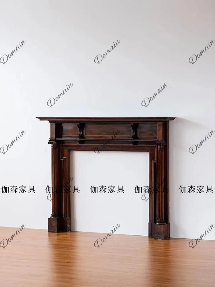 Medieval solid wood antique fireplace decorative cabinet French retro old fireplace background wall Roman column