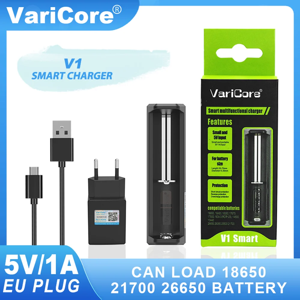 VariCore V1 3.7V Rechargeable Lithium Battery Charger For 18650 21700 26650 18500 20700 18350 14500 10440  23650 18490 17670