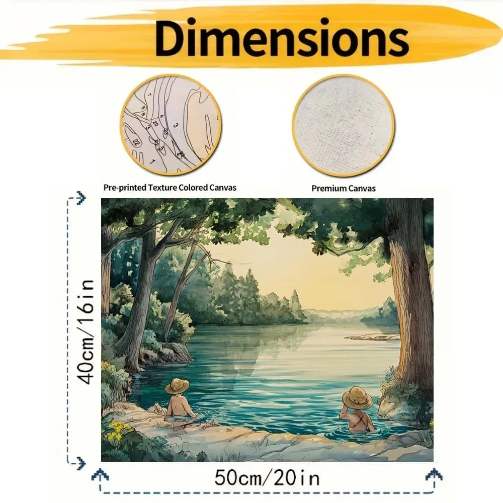 الأطفال في نهر محاط بأوراق الشجر المائية قماش الفن المبتدئين الكبار دهانات يدوية بالأرقام مجموعة بدون إطار #2