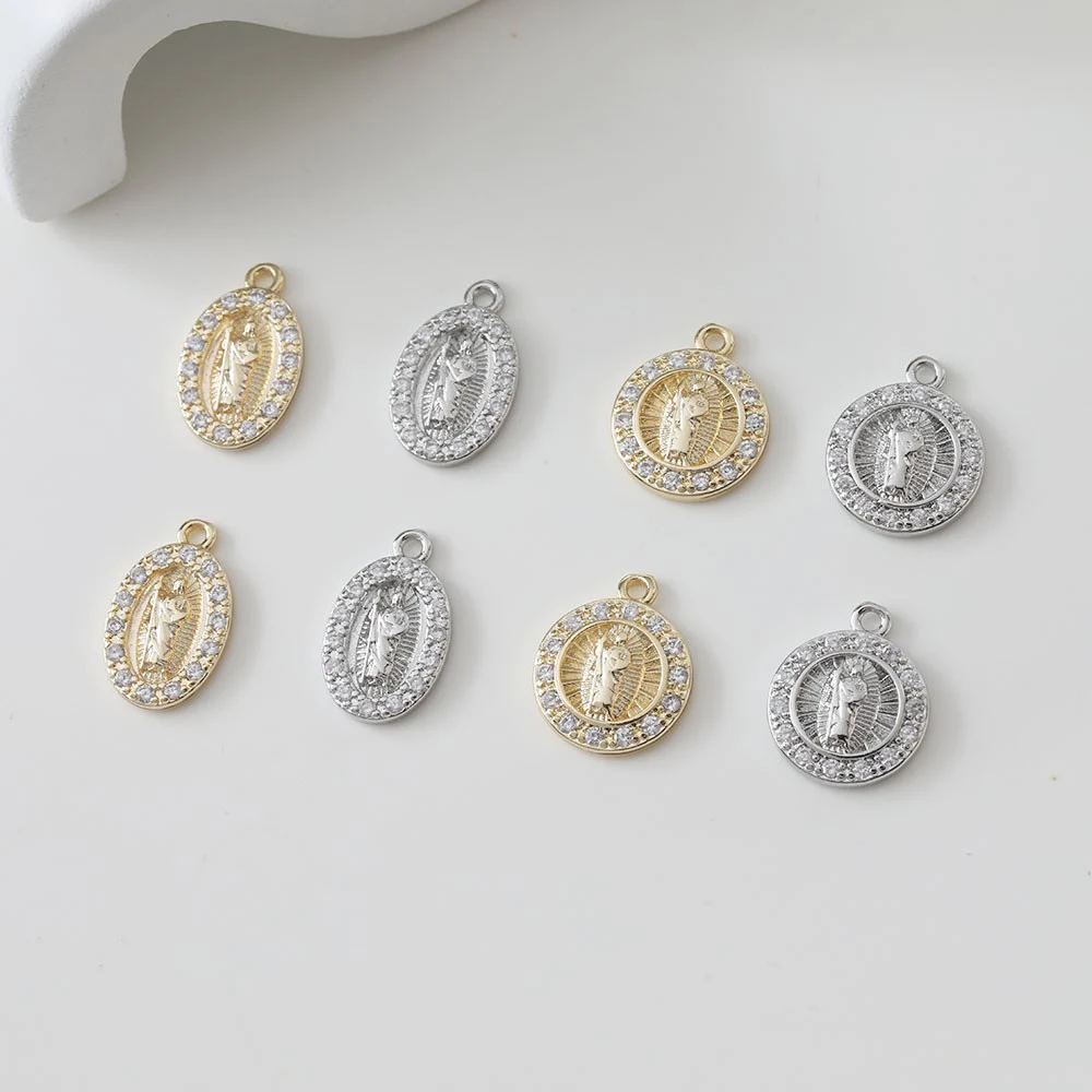 4PCS 14K Gold Plated Oval Round Statue Medal Pendant DIY Making Supplies Jewelry Material Accessories