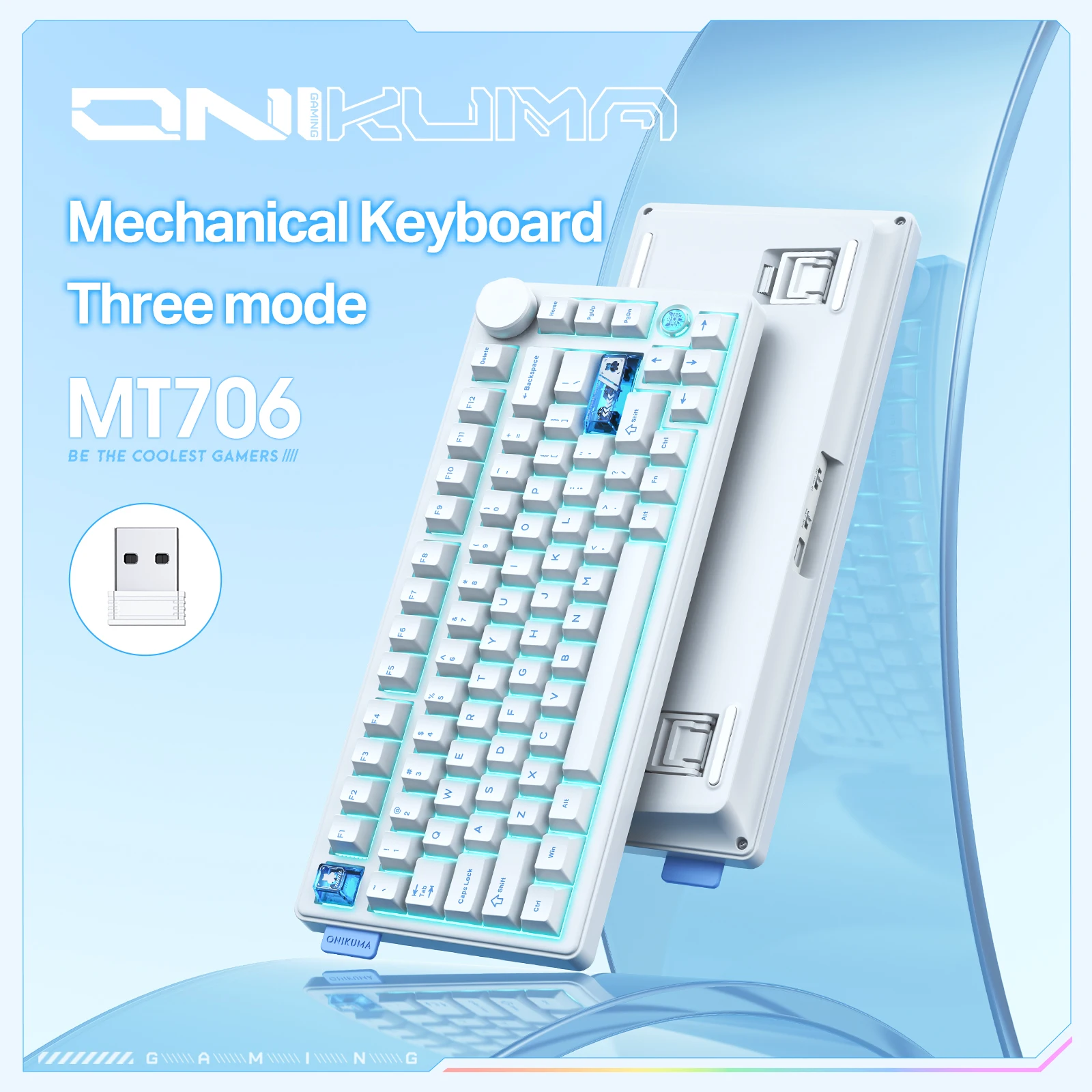 

ONIKUMA новая игровая механическая клавиатура MT706 RGB Bluetooth/беспроводная/C-проводная индивидуальная клавиатура с ручкой, прокладкой для горячей замены