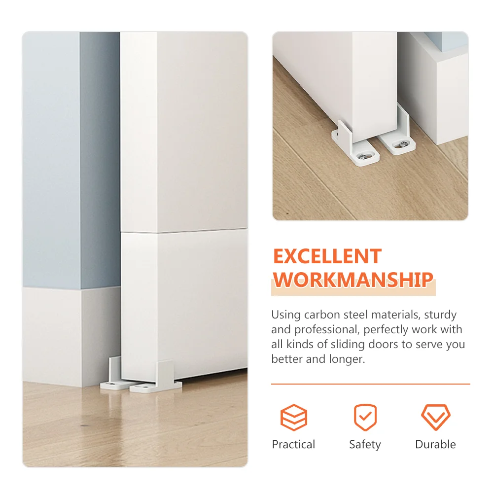 2 Pcs Barn Floor Rails Track Door Guides Sliding Roller Wall-mounted Stopper for Swing Carbon Steel Bottom