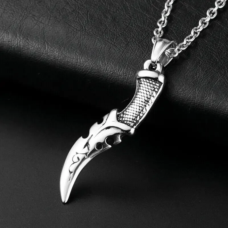 Vintage Stainless Steel Punk Knife Pendant Men's Necklace Chains