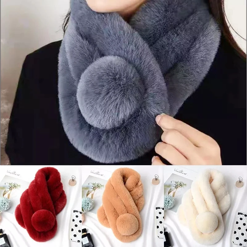 New Rabbit Fur Scarf Women Winter Warm Soft Furry Scarves Casual Female Lady Outdoor Neck Warmer Collar