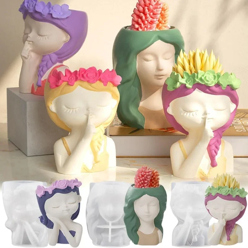 DIY Sleeping Beauty Pottery Vase Silicone Mold Gypsum Portrait Candle Desktop Decoration Ornament Storage Can Epoxy Resin Molds