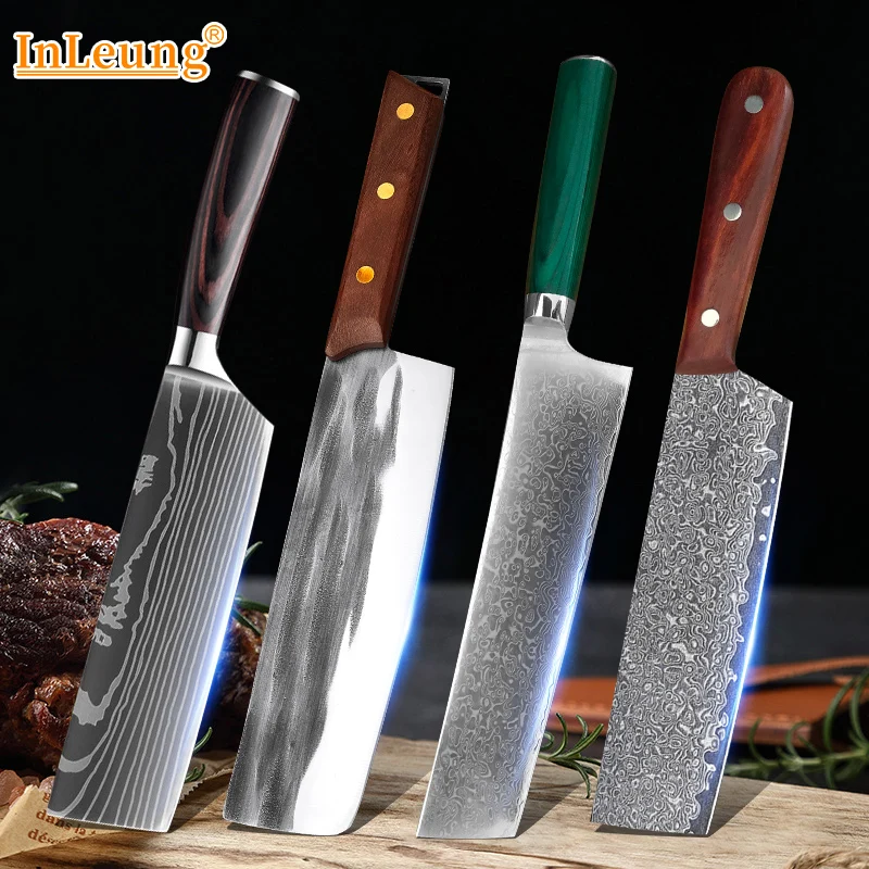 Edelstahl Küchenmesser Hackmesser Fleisch Utility Hacken Schneidemesser Holzgriff Chef Metzger Ausbeinen Kochmesser