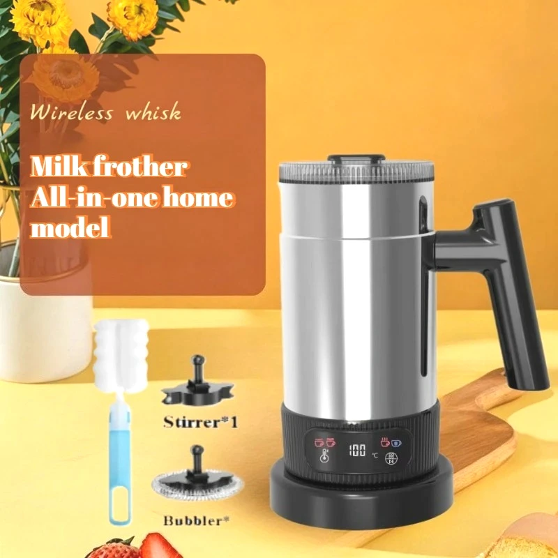 

500W Milk Frother Home Use All-in-one 350ml Capacity Stainless Steel Electric Heating Frothing Functions Adjustable Temperature