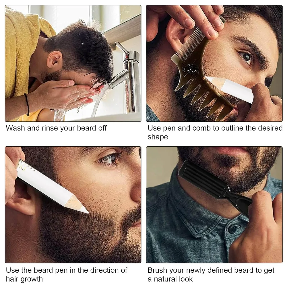 2pcs Professional Minerals Beard Lineup Pen With Sharpener White Color Beard Pencil Filler Easy To Use Beard Liner Pen
