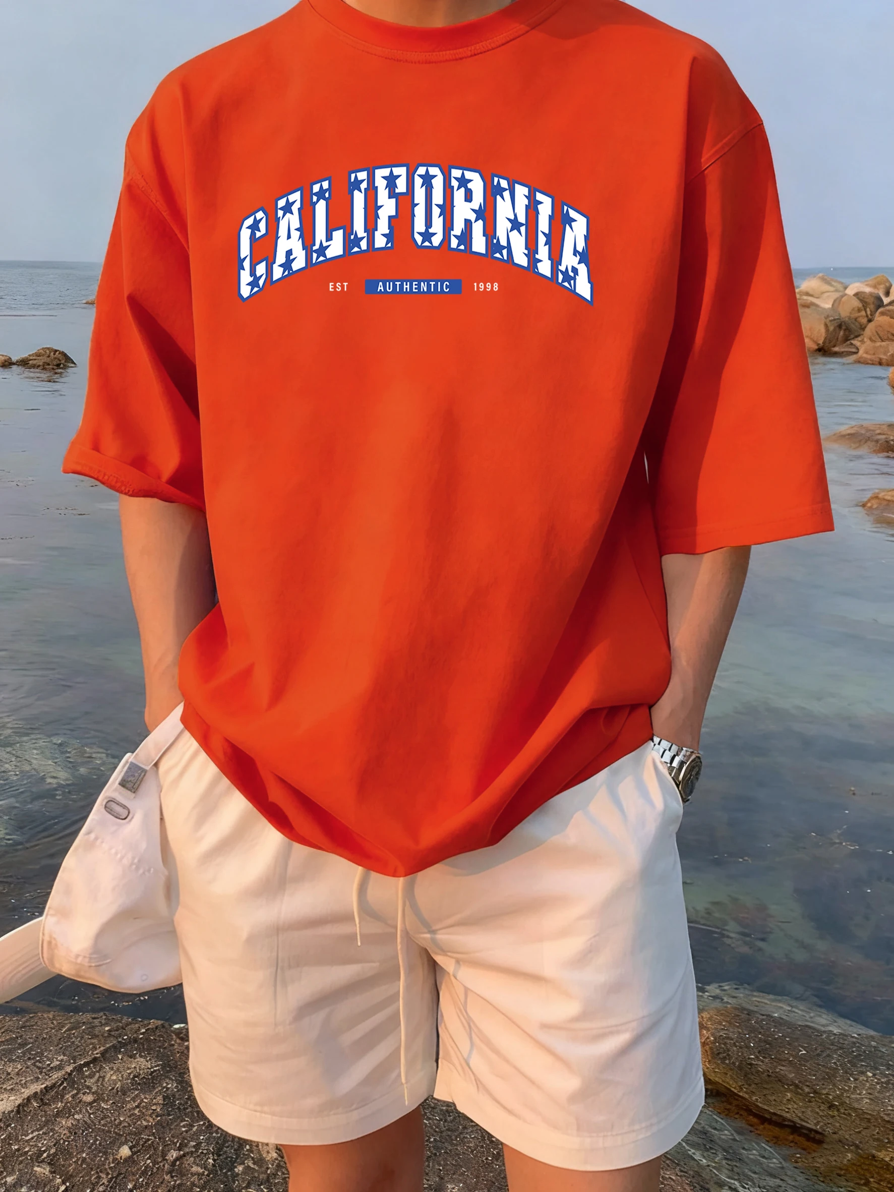 

California Authentic Letter Creative Printing T-Shirts Men Summer Cotton Short Sleeve Casual Fashion Tee Sports Breathable Tops