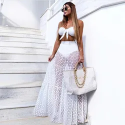 Elastic Waist Side Zipper Women Fashion Casual A-line Skirt 2023 New Ladies Organza Printed Yarn Pattern Mid-length Skirt