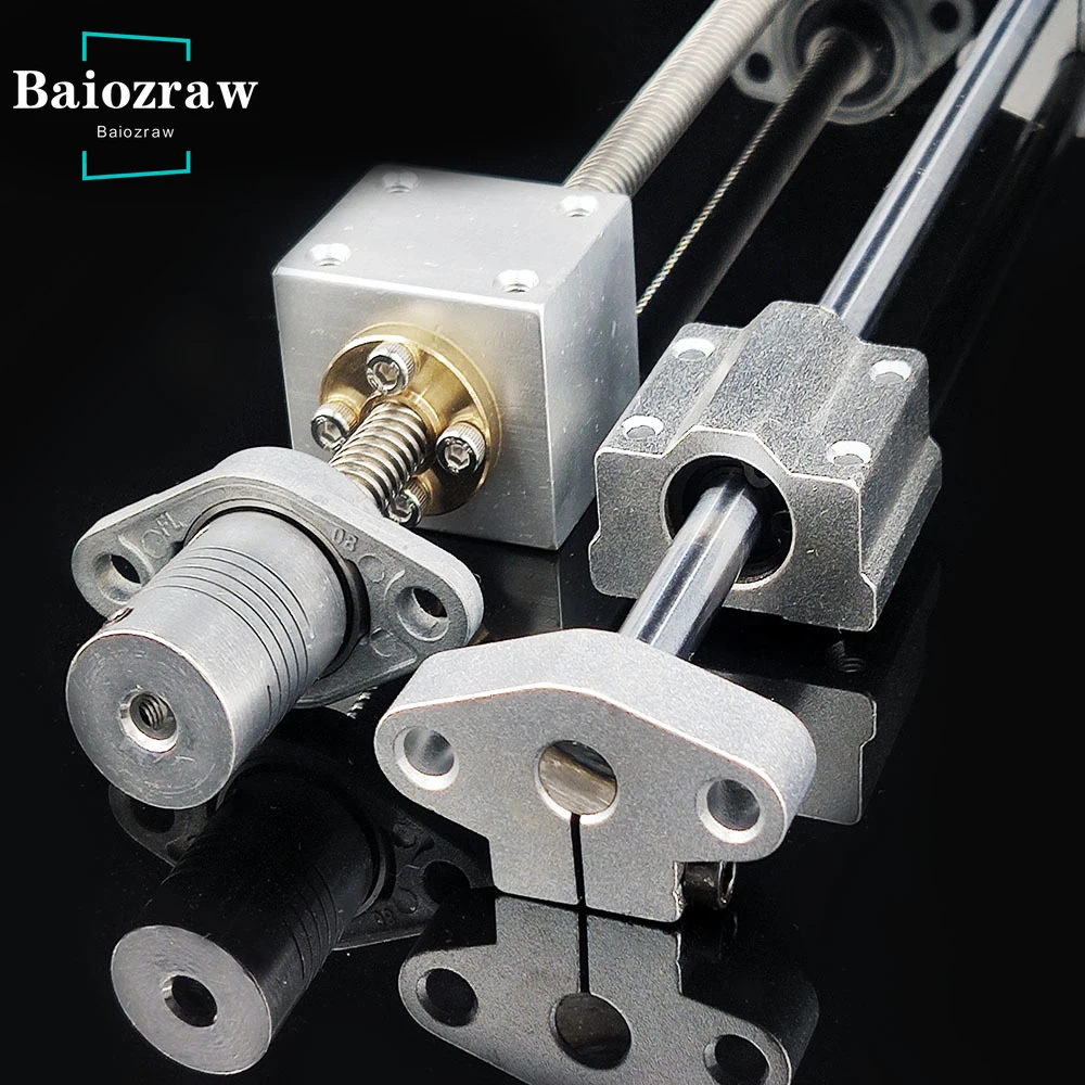 T8 Lead Screw Pitch 2mm Lead 8mm Length 200mm 800mm + KFL08 Bearing Bracket + Optical Axis OD8mm + Bracket SHF8 3D Printer Parts