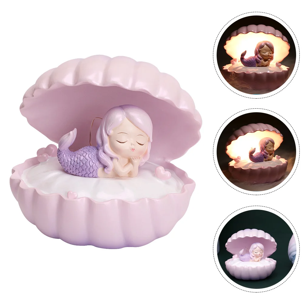 

1Pcs Resin Craft Mermaid Night Lamp Shell Small Bedside Light Creative Desktop Ornament Night Lamp Desktop Ornament
