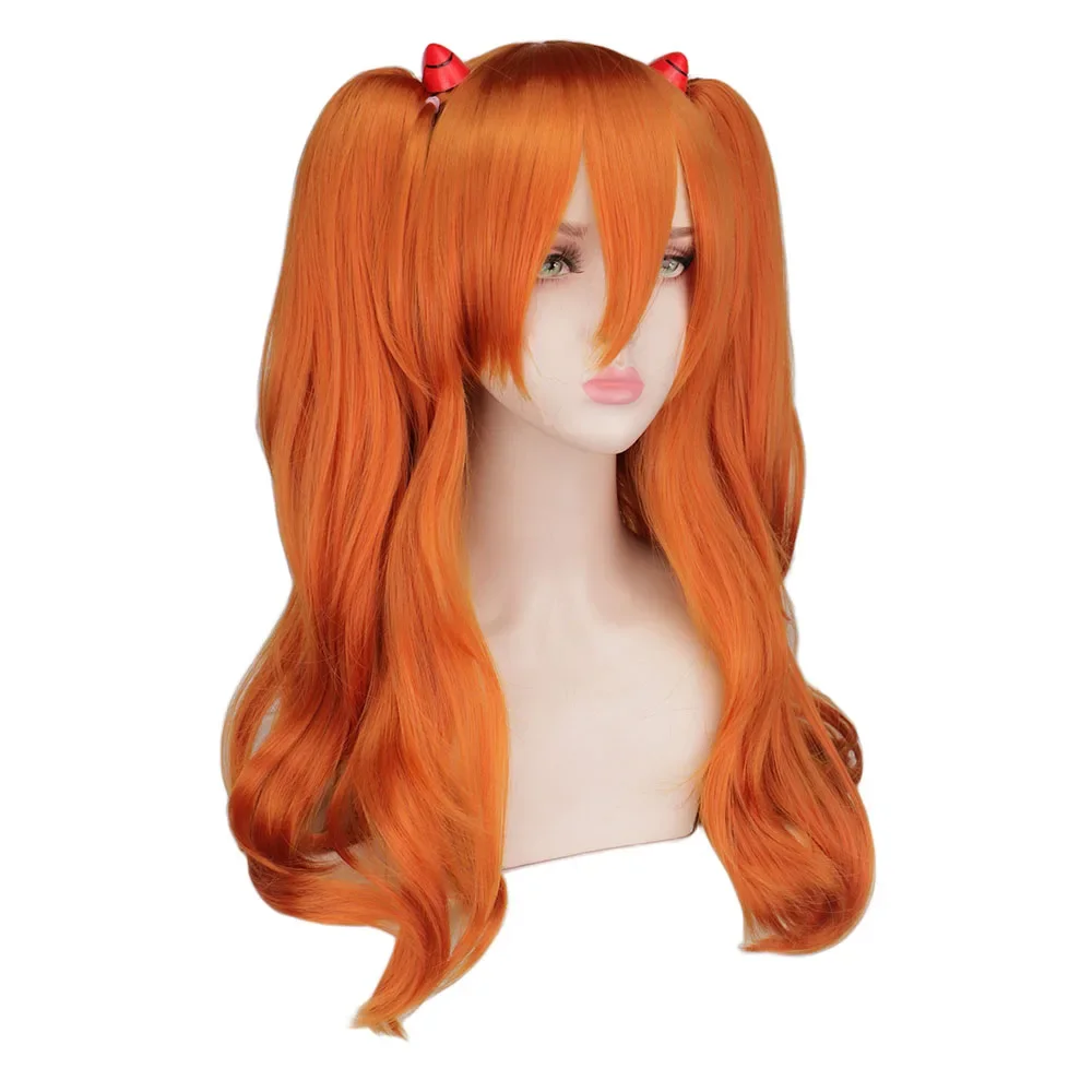 QQXCAIW Cosplay Perucas Longas Laranja Com 2 Clipes de Rabo de Cavalo Peruca de Cabelo Sintético Resistente ao Calor