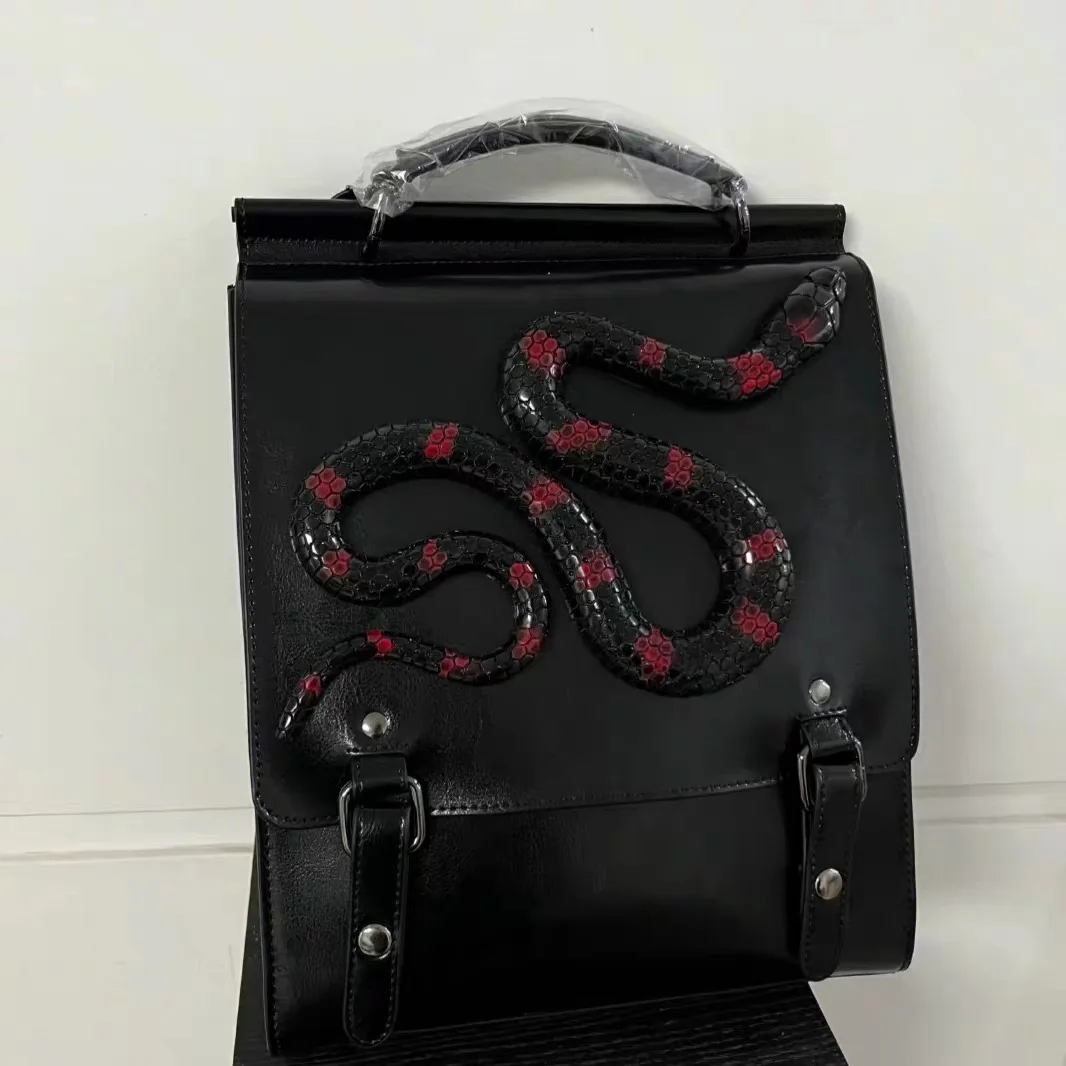 DIY Black King Snake Leather Backpack, Pure Leather Computer Backpack