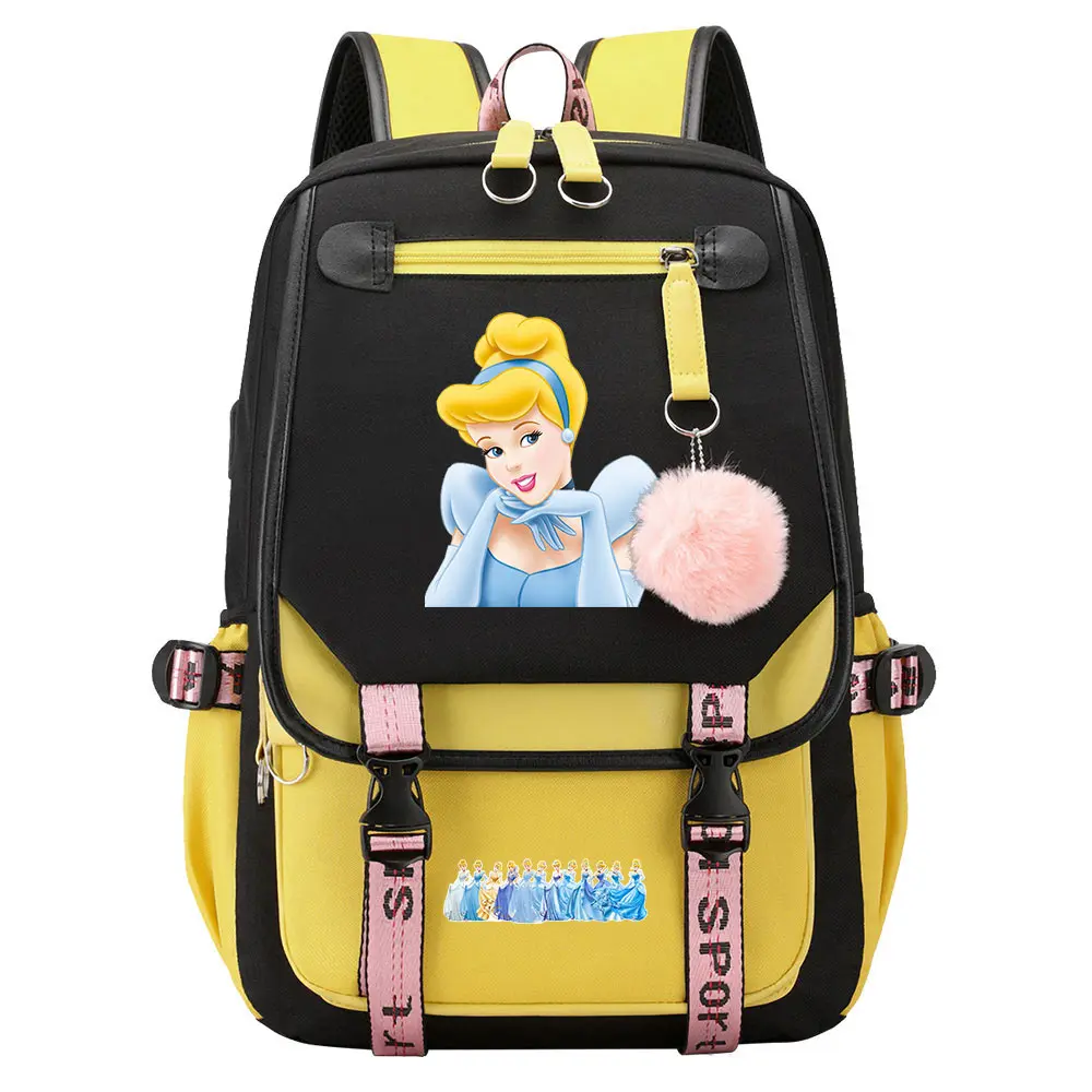 Women USB Bagpack Cinderella Princess kawaii Boys Girls Kids School Book Bags Teenagers Canvas Laptop Travel Student Backpack