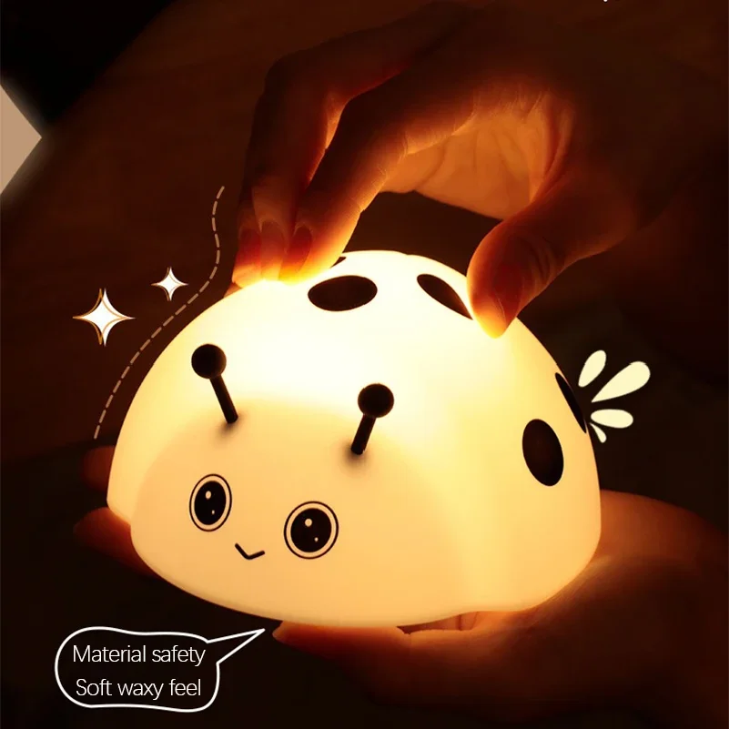 

Cute Ladybug Light Night Lights USB Rechargeable Capybara Shape Touch Control Soft Silicone Lamp for Kids Adult Gifts