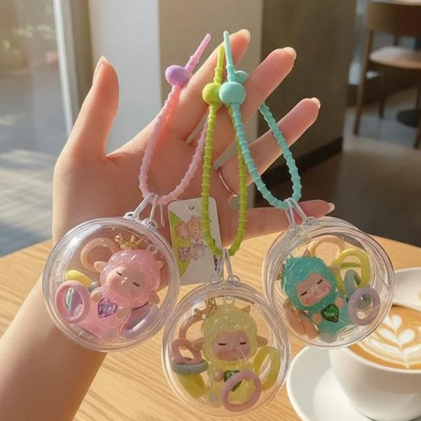 Cute Cartoon Lamb Doll Bag Pendant Colorful Hair Tie Transparent Case Backpack Decoration Girl Gift