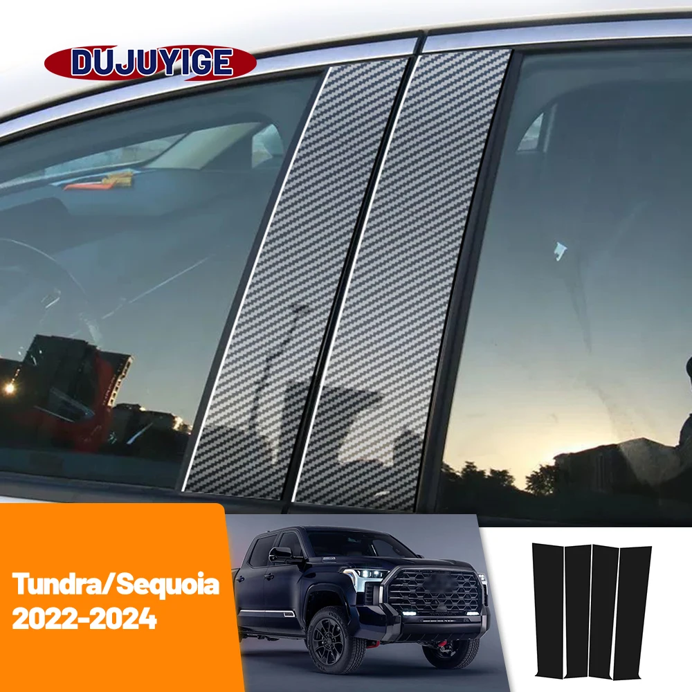 

For Toyota Tundra Sequoia 2022-2024 2023 Carbon Fiber Window Door Column Deal B C Pillar Post Cover Trim Sticker