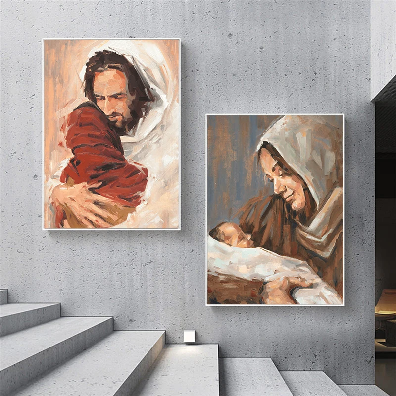 

Jesus Maria and Children Canvas Painting Christianity Prints and Poster Modern Religious Painting for Church Wall Art Home Decor