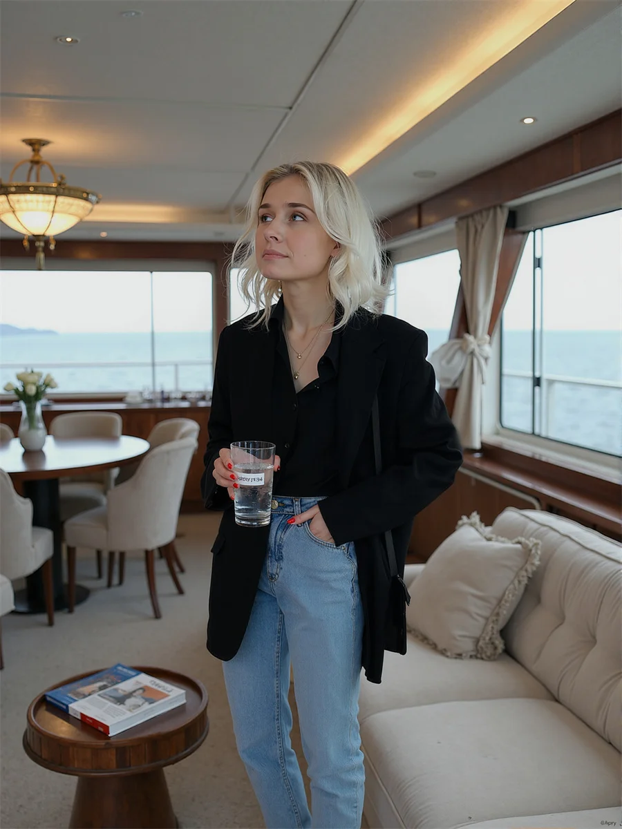 Effen klassieke blazers met enkele rij knopen voor dameskleding Dames Ruches Strepen Gewatteerd Gebogen suède Asymmetrisch verzameld Koffie Marine