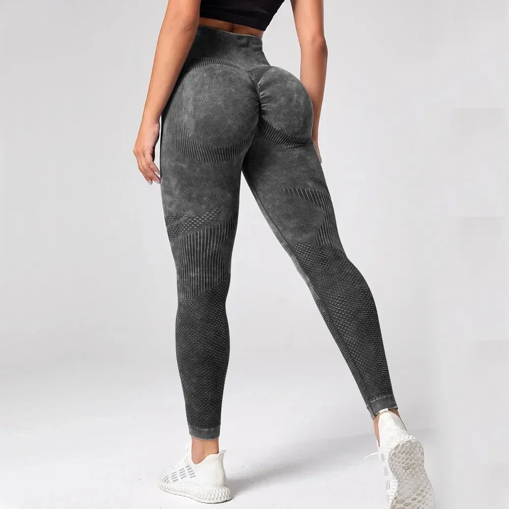 2025 Women Leggings Washing Yoga pants Bubble Butt Push Up Fitness Legging High Waist Scrunch Tight  Gym Seamless Legging