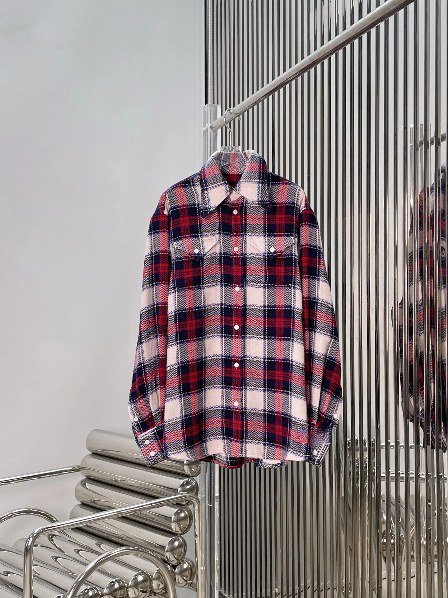 

Retro Red Plaid Loose Casual Versatile Simple Sle Women's irt Jaet Slimming Effect Classic Collar Long Sve