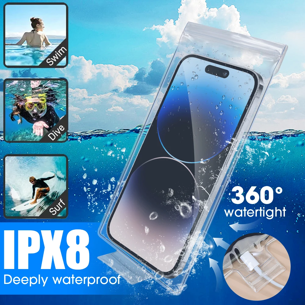 Universal IP68 PVC Transparent Waterproof Mobile Phone Case for IPhone Samsung Xiaomi Google Underwater Protector Pouch Cover