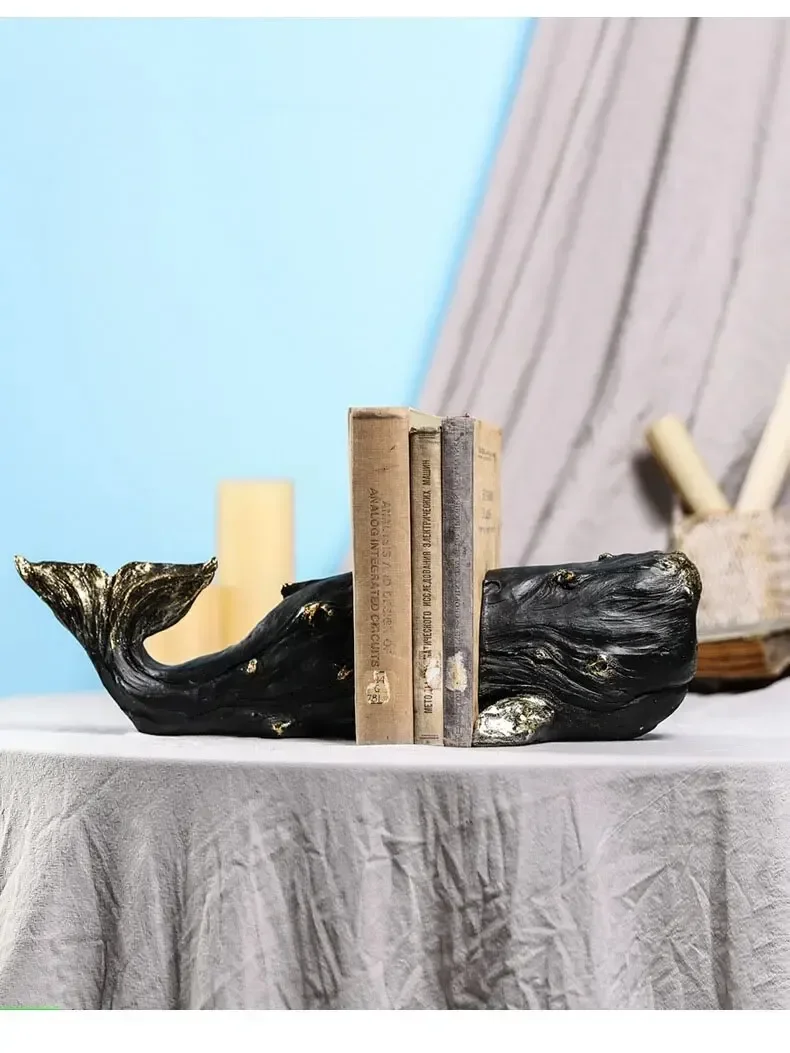 Gold Plated Whale Bookends Library Bookshelf Resin Crafts Ornaments Sculpture Desk Decoration Room Aesthetics Decor
