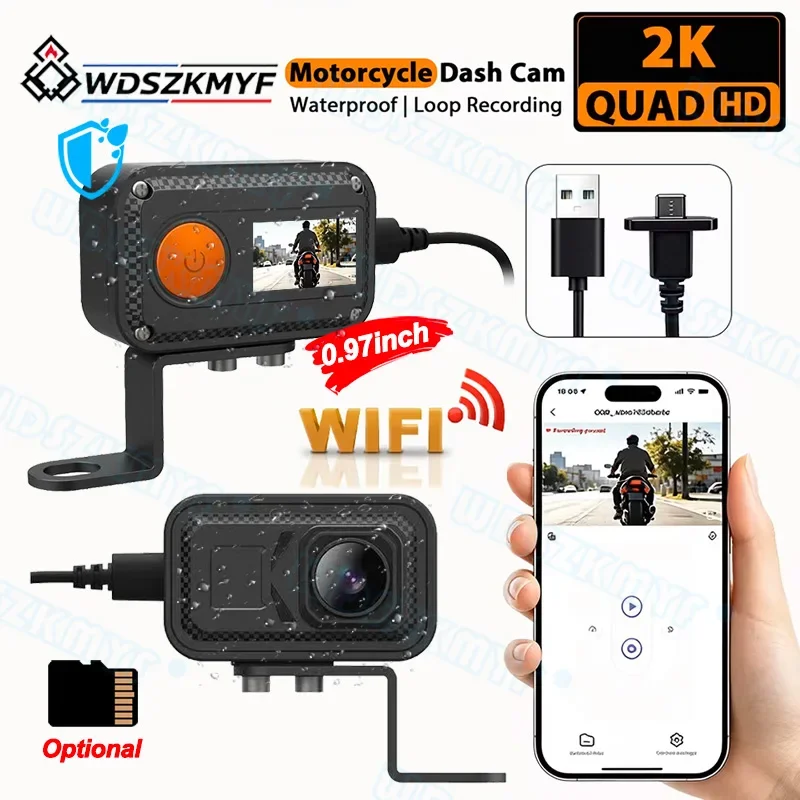 2K Motorcycle DVR Full Body Waterproof Moto Camera WiFi 0.97Inch Screen Dash Cam Front Driving Video Recorder Black Box For Vlog