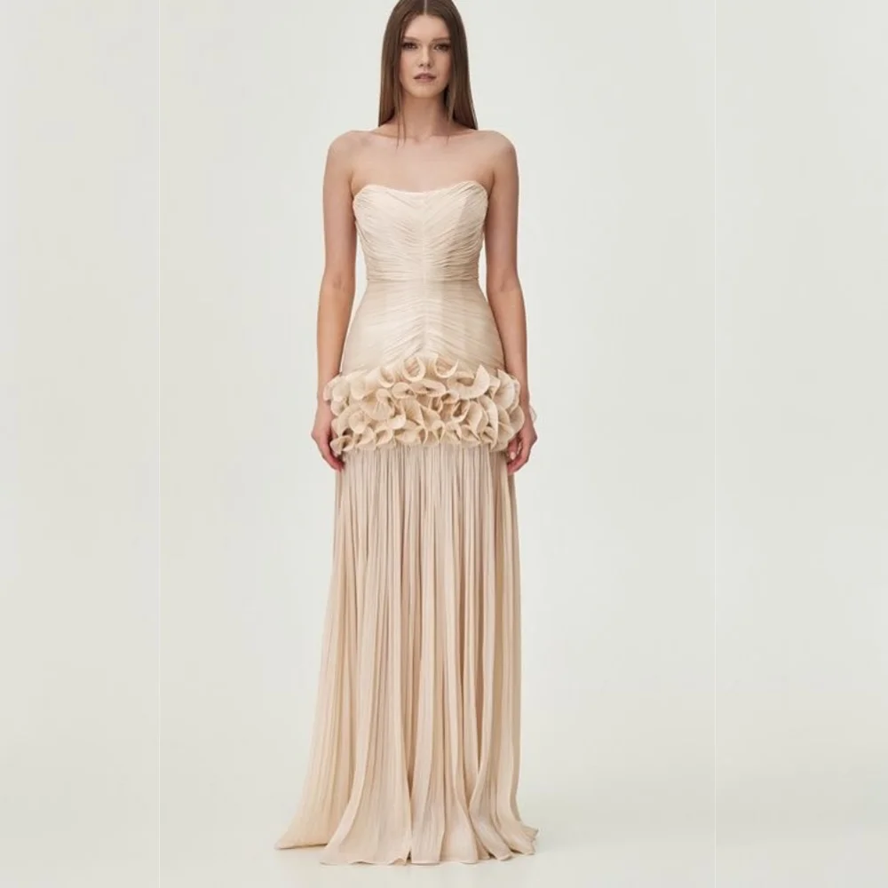 

Customized Sparkle Chiffon Pleat Ruffle A-line Strapless Long Dresses Bespoke Occasion Evening Exquisite Simple