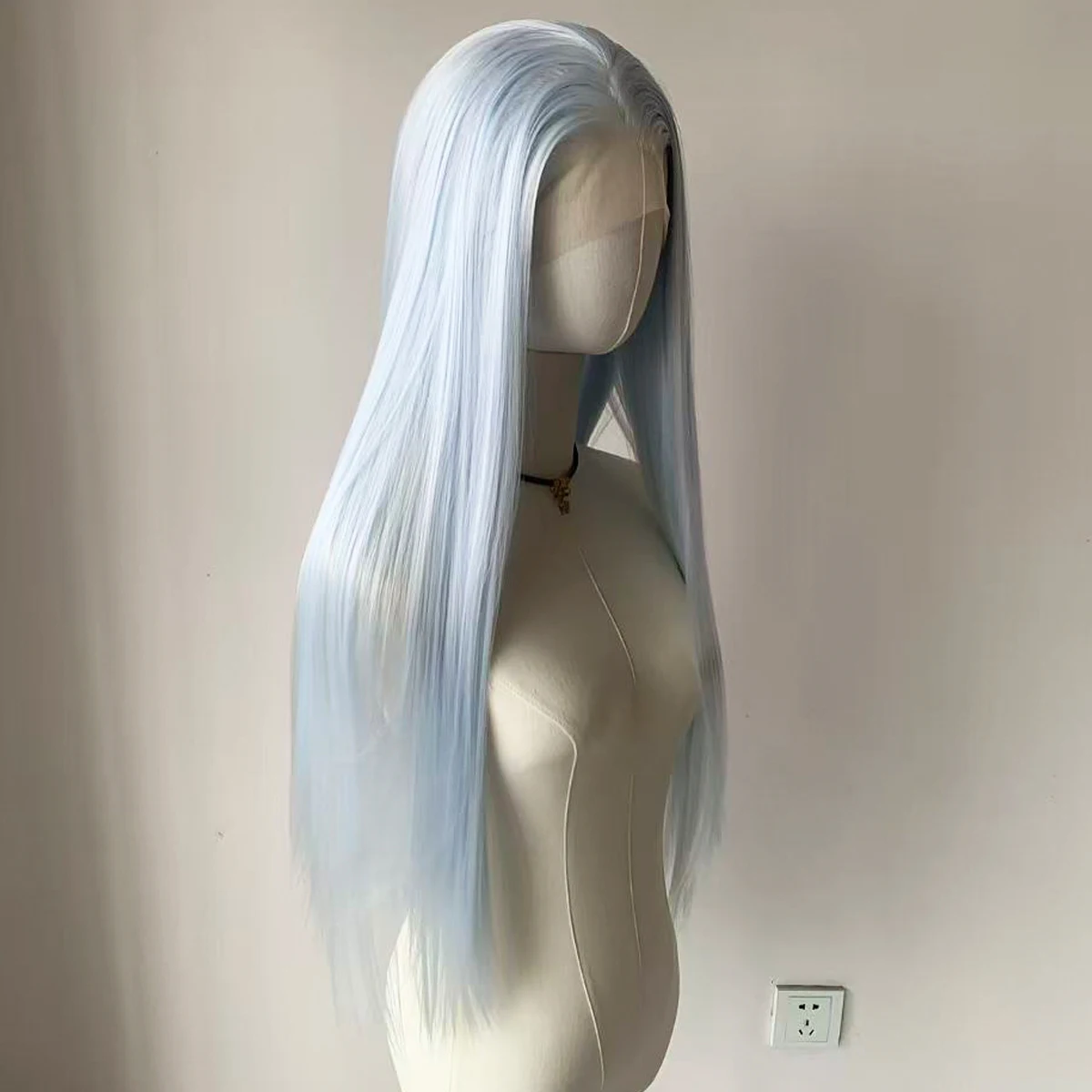 Women's Long Straight Light Blue Synthetic Lace Front Wig