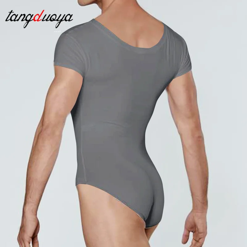 Mens Ballet Short Sleeve Bodysuit V Neck Jumpsuit Crotch Underwear Adult Leotard for Shapewear Mens Gymnastic Leotard Bodysuit