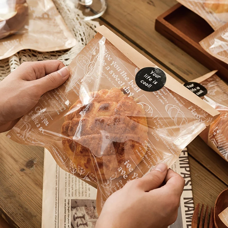 50 stücke Kraft Papier Mit Fenster Brot Verpackung Taschen Öl-proof Frühstück Cookie Breat Liefert Party Lebensmittel Toast Klar feiern