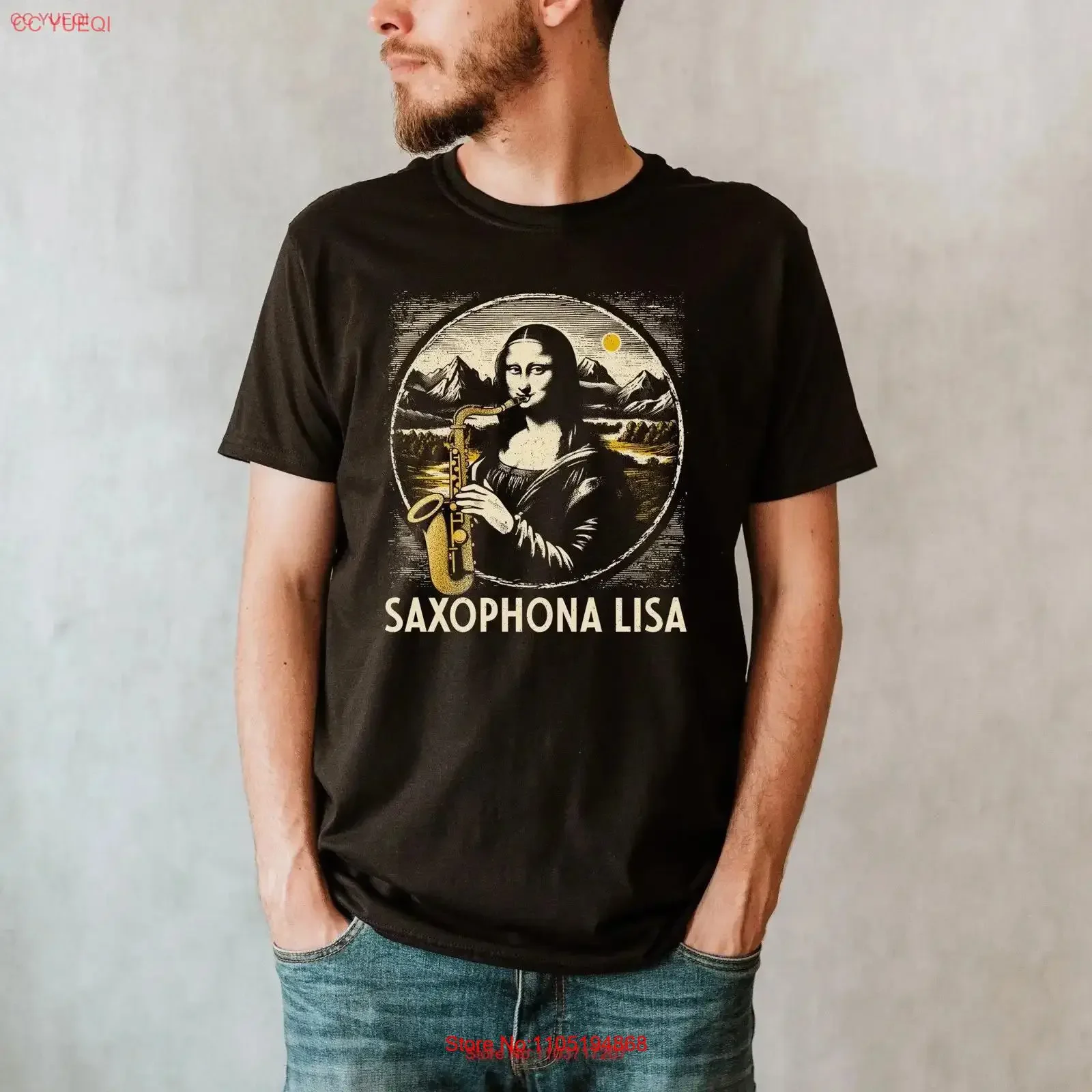 Saxophone T Shirt Saxophona Lisa Music Teacher Mona Pun for Dad Player vintage Washed Slightly streetwear Unisex graphic