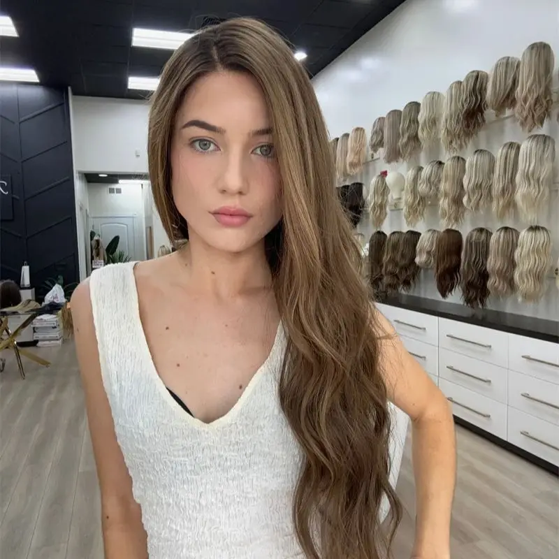 باروكة نسائية 13x4 الجزء الأوسط أومبير براون شعر مستعار أشقر لينة الطبيعية الاصطناعية الدانتيل شعر مستعار أمامي خط شعري طبيعي مقطّع مسبقًا 28 بوصة #5