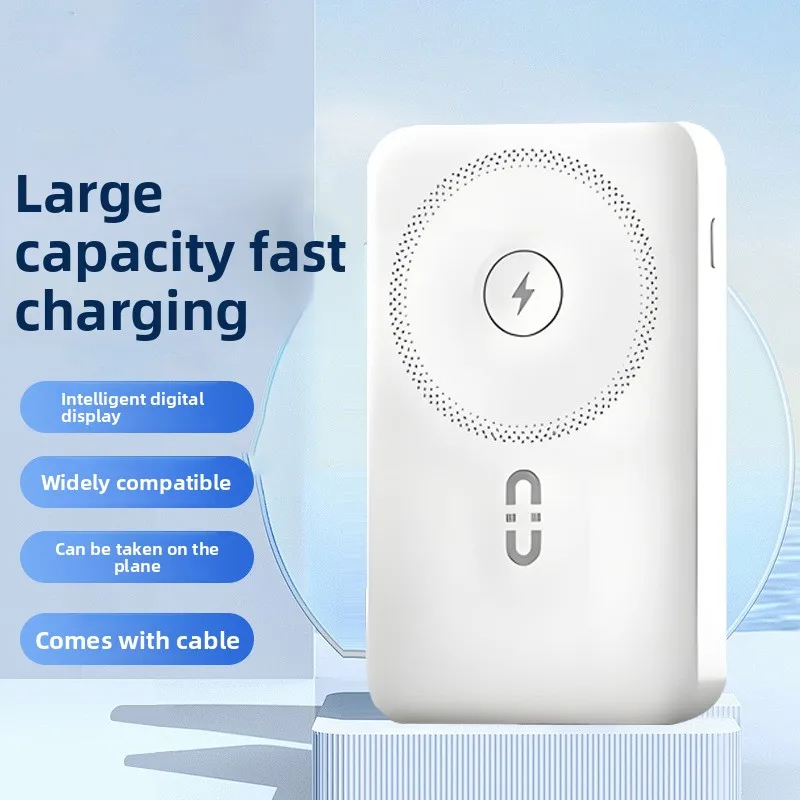 New 10000mAh 22.5W Magnetic Wireless Power Bank for Android Apple Mobile Phone Universal Outdoor Portable with Dual Cables