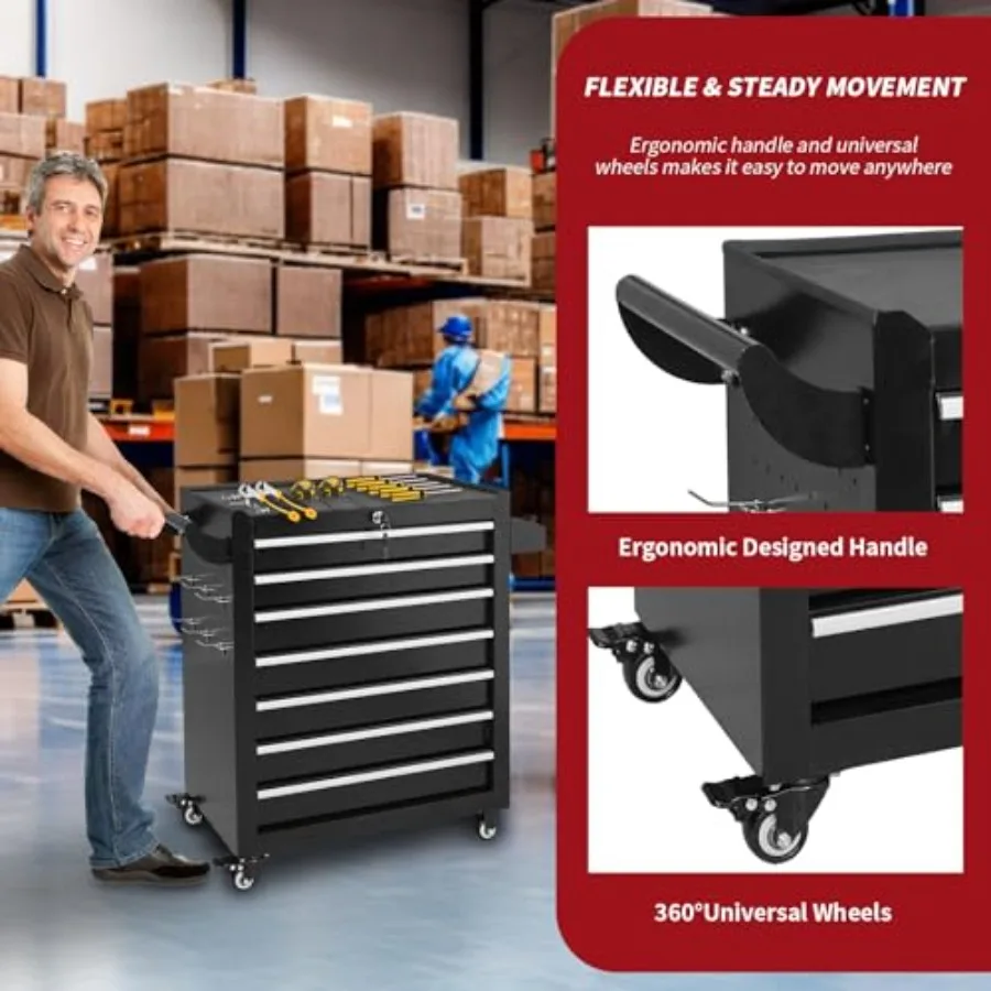 المتداول أداة الصدر 7-دراز صندوق أدوات معدني مع عجلات المرآب تخزين عربة أدوات مع قفل أدوات درج صندوق أدوات تنظيم fo