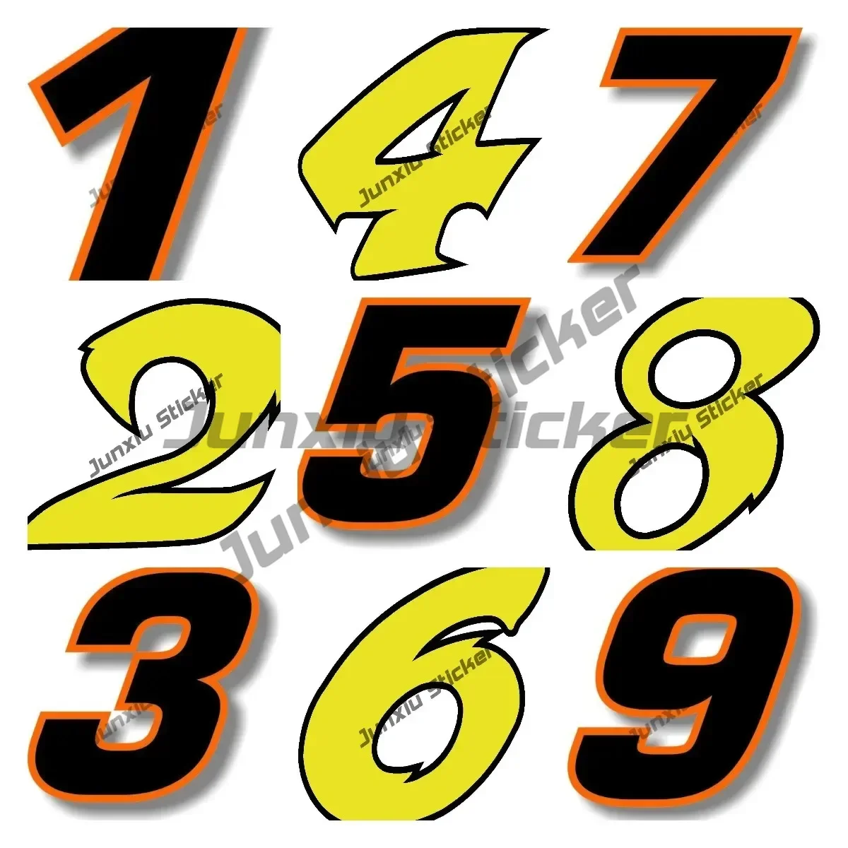 Custom Printing Art Pattern No.0123456789 Square Black with Orange Border Font Car Stickers PVC Personality Waterproof Car Decal