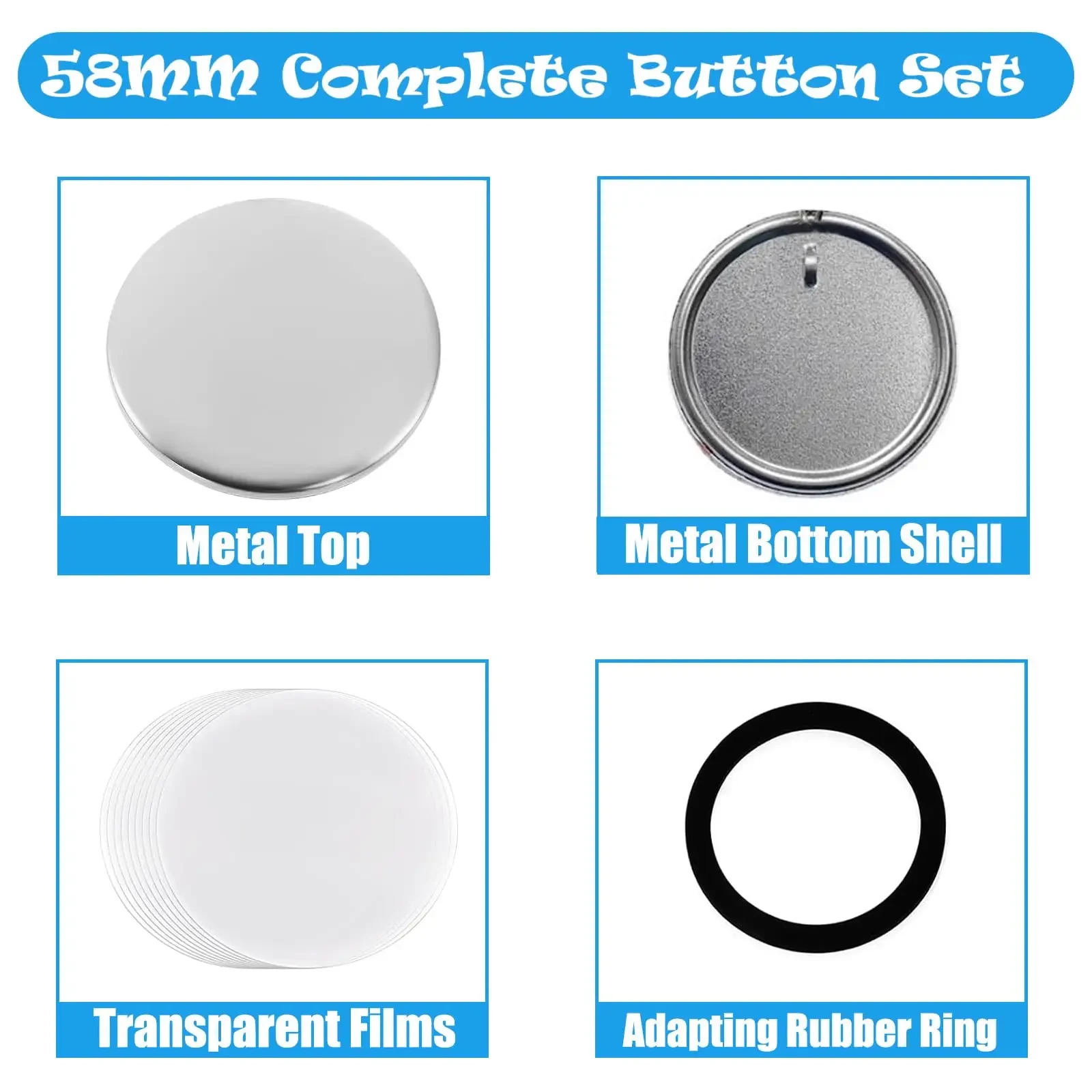 Keychain Button Making Supplies for Button Maker Machine 100 Sets 58mm/44mm for Button Making Machine Badge Crafts Press Maker