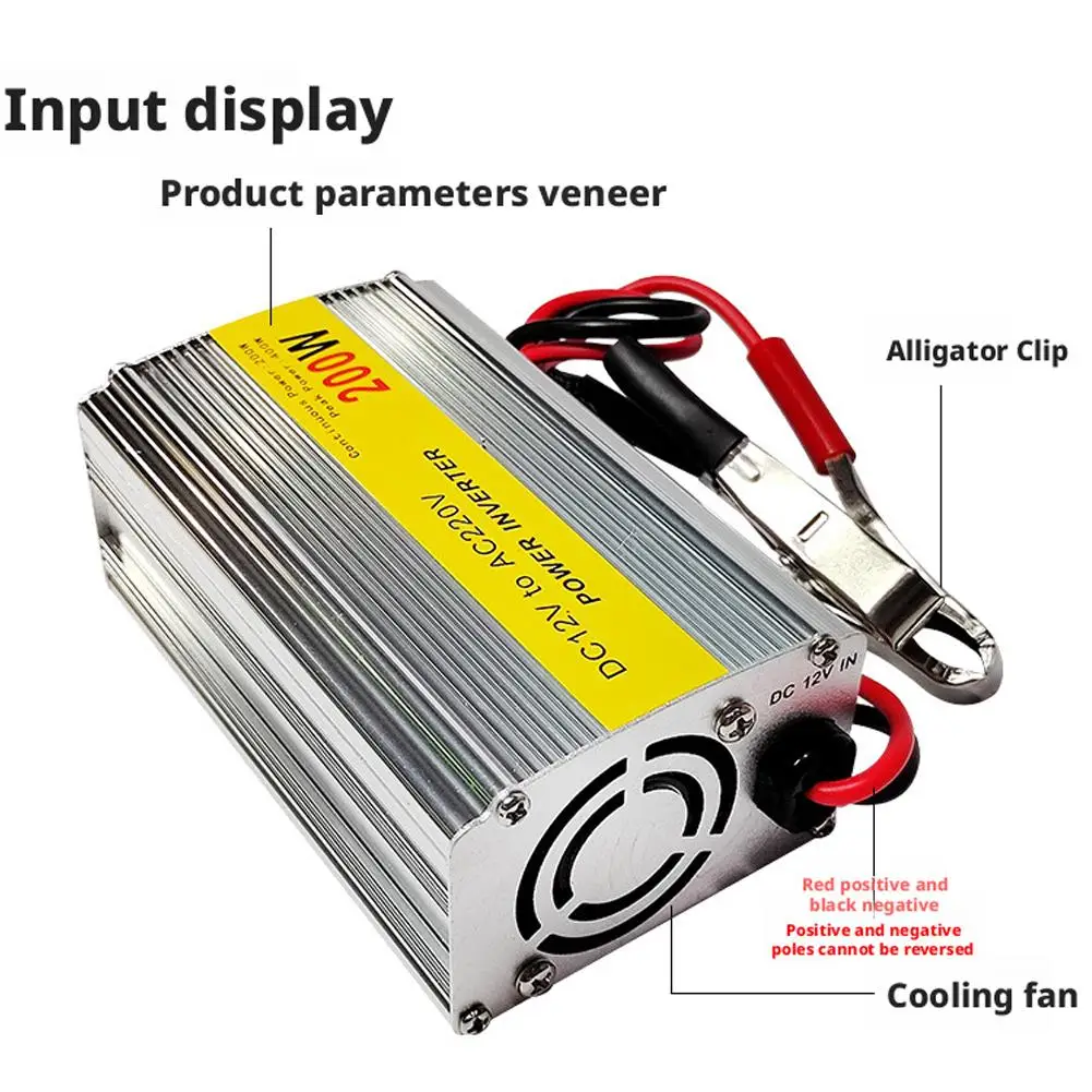 200W Car Power Inverter DC12V To AC220V , USB Port Socket Strong Accessory Chip Heat Electrical Dissipation Car Smart Unive K1H7