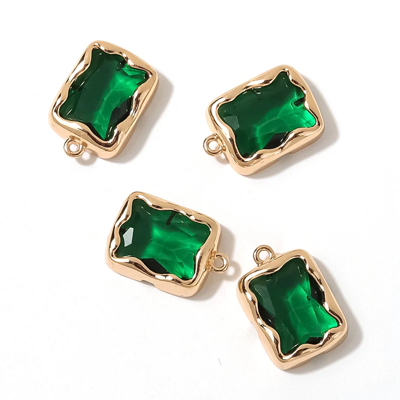10pcs/ Set New high-end minimalist green rectangular crystal zircon pendant DIY earrings necklace making accessories