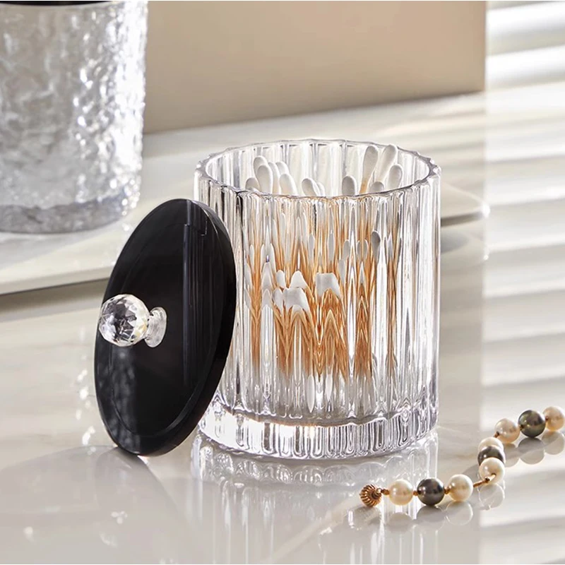 glass cotton swab box creative vertical pattern jewelry cosmetics aromatherapy container home candy jar with lid toothpick box