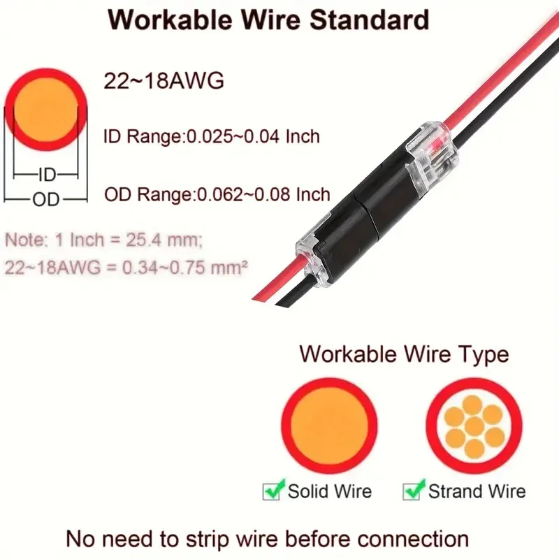 24/46pcs Quick Splice Wire Connectors, 2-Pin 2-Way Dual-Wire Plug-in Terminals, Copper Contact, No Stripping Required